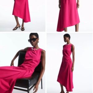 COS asymmetric gathered midi dress pink
